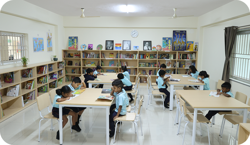 ILA school library with reading shelves and study space